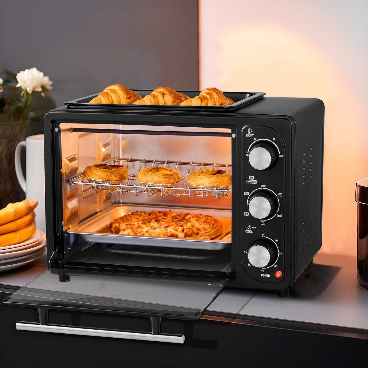 STEINBORG Minibackofen SB-3001, 20 Liter, Umluft, 3 in 1 Funktion, Grillplatte, 1300 W – Bild 4