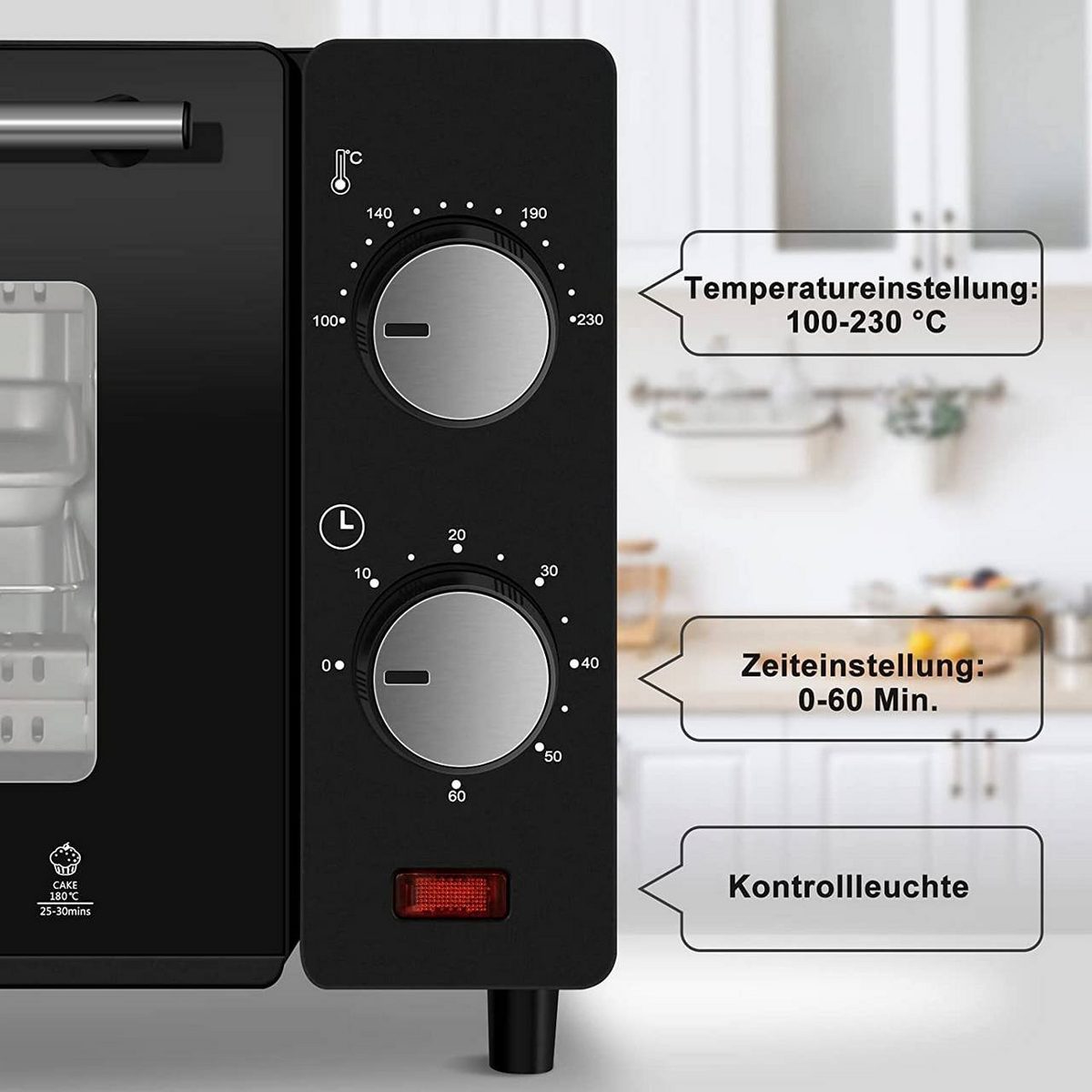 Woltu Minibackofen, 10 Liter, 650 Watt mit Timer für Pizza, Toast, Truthahn – Bild 5