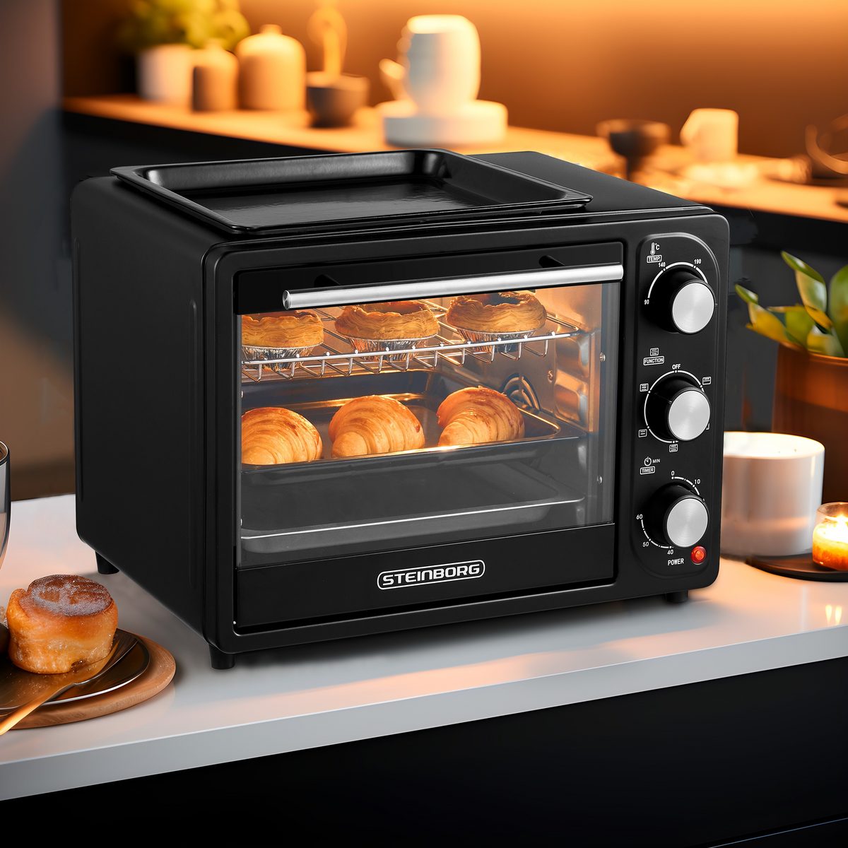 STEINBORG Minibackofen SB-3001, 20 Liter, Umluft, 3 in 1 Funktion, Grillplatte, 1300 W – Bild 5