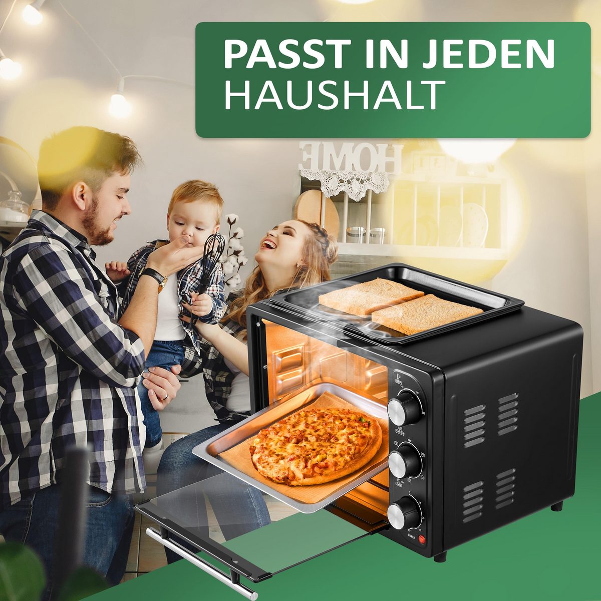 STEINBORG Minibackofen SB-3001, 20 Liter, Umluft, 3 in 1 Funktion, Grillplatte, 1300 W – Bild 3
